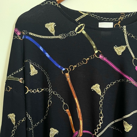 Chico’s NEW Touch Of Cool Chain Print Wedge Tunic Top Sz M - Picture 3 of 8